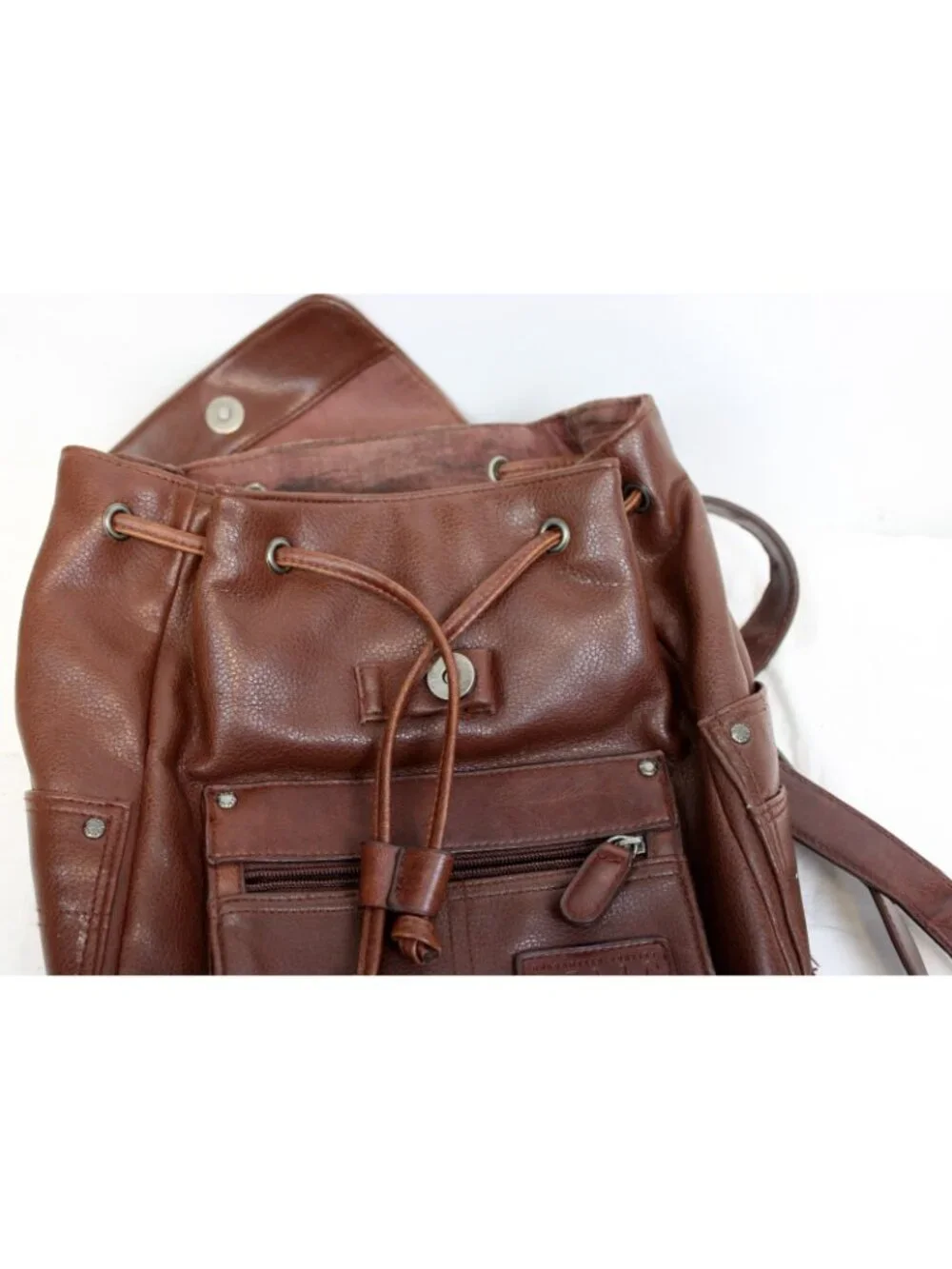 Relic Brown Leather Mini Backpack Drawstring Adjustable Straps Lined Flap Pocke